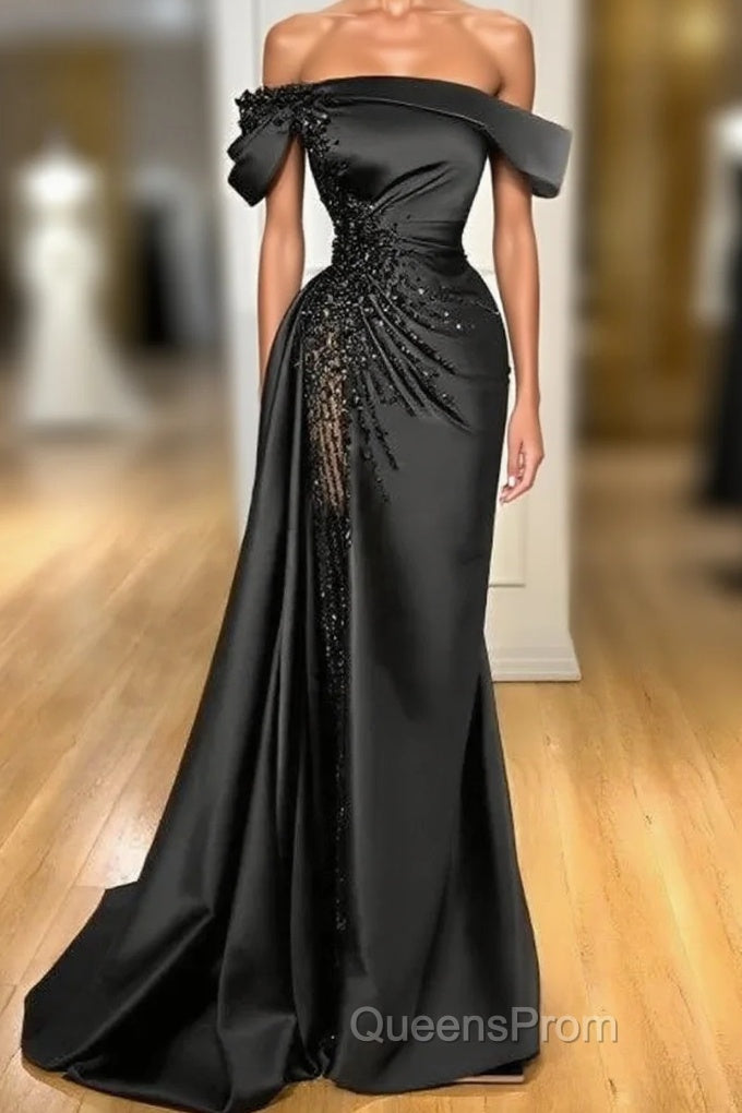Sheath Off-The-Shoulder Long Sleeves Satin/Sequined Evening Prom Dress Main image