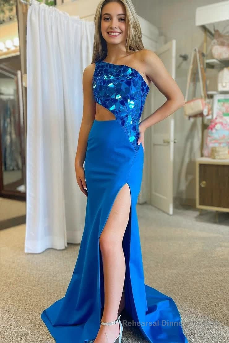 Sheath One Shoulder Cut Mirror Sequins Prom Dress Main image