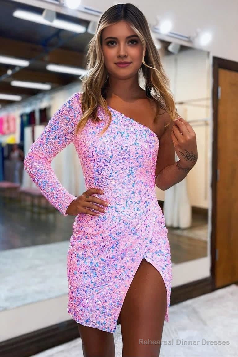Sheath One Shoulder Homecoming Dress with Slit Main image