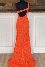 Sheath One Shoulder Red Sequins Long Prom Dress