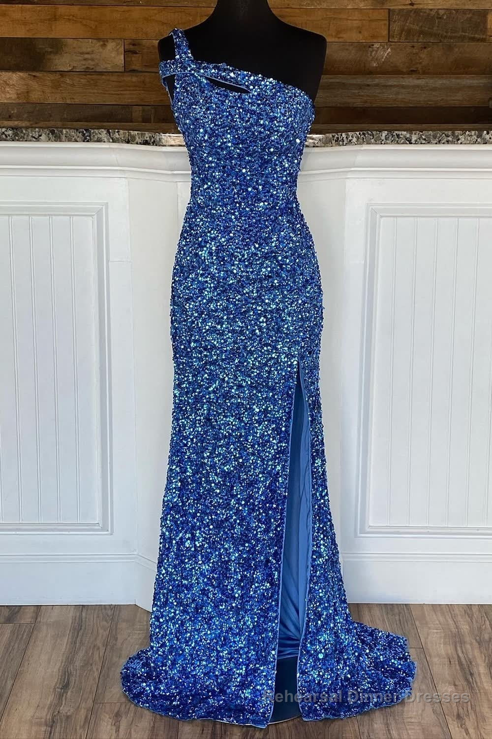 Sheath One Shoulder Red Sequins Long Prom Dress