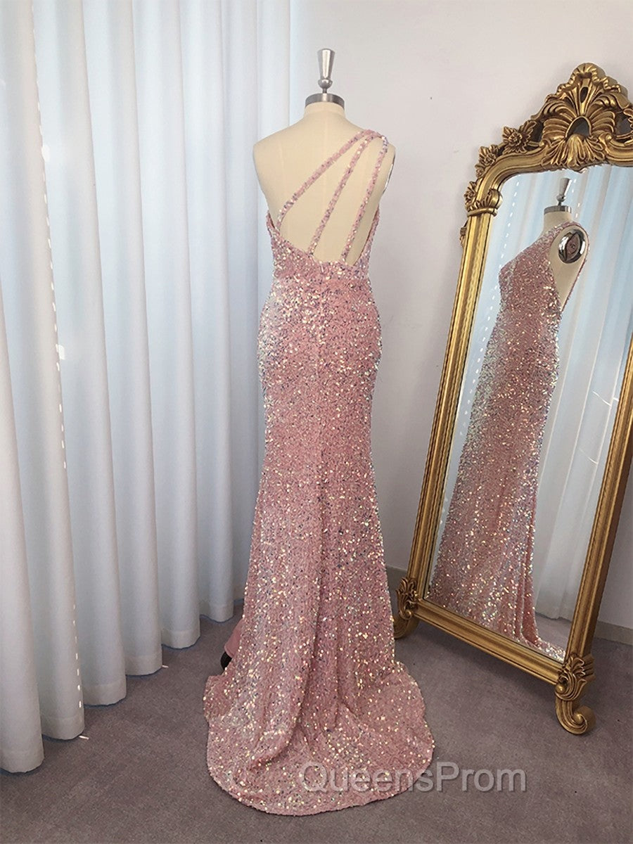 Sheath One-Shoulder Sequin Sweep Train Velvet Sequins Dress Secondary image