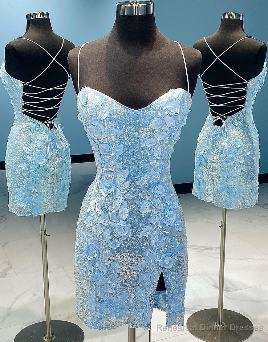 Sheath Sequin Open Back Homecoming Dress with 3D Flowers Main image