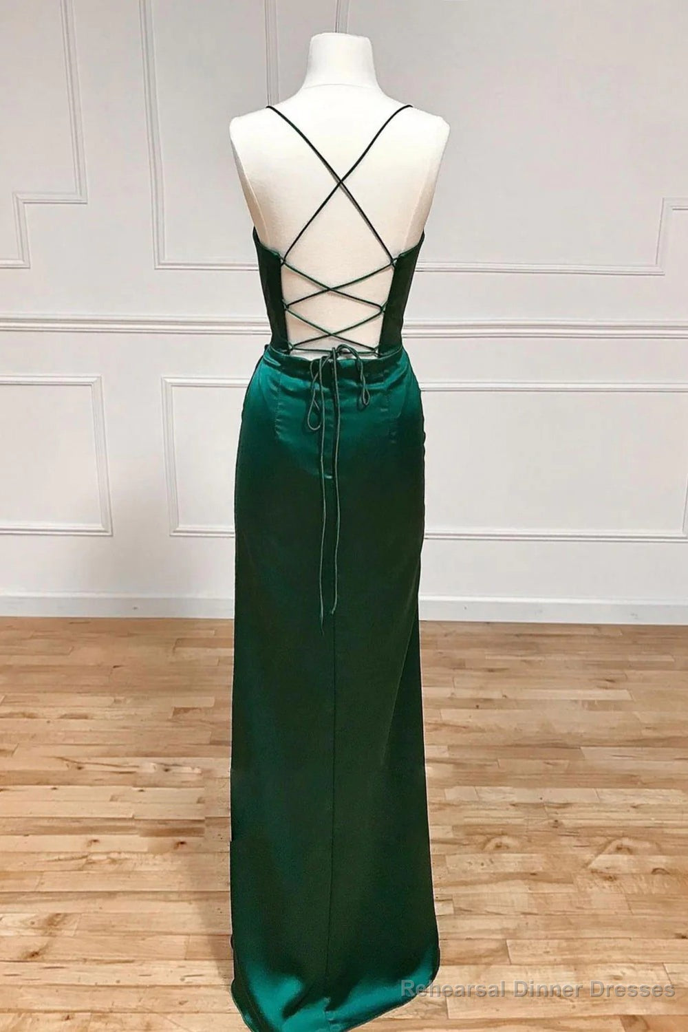 Sheath Spaghetti Straps Corset Satin Prom Dress with Split Secondary image