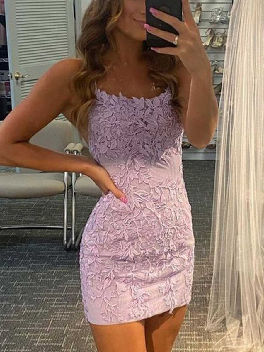 Sheath Spaghetti Straps Lace Homecoming Dress Short Cocktail Dresses Secondary image