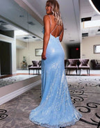 Sheath Spaghetti Straps Sequin Prom Dress With 3D Appliques