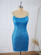 Sheath Spaghetti Straps Sequin Short/Mini Dress