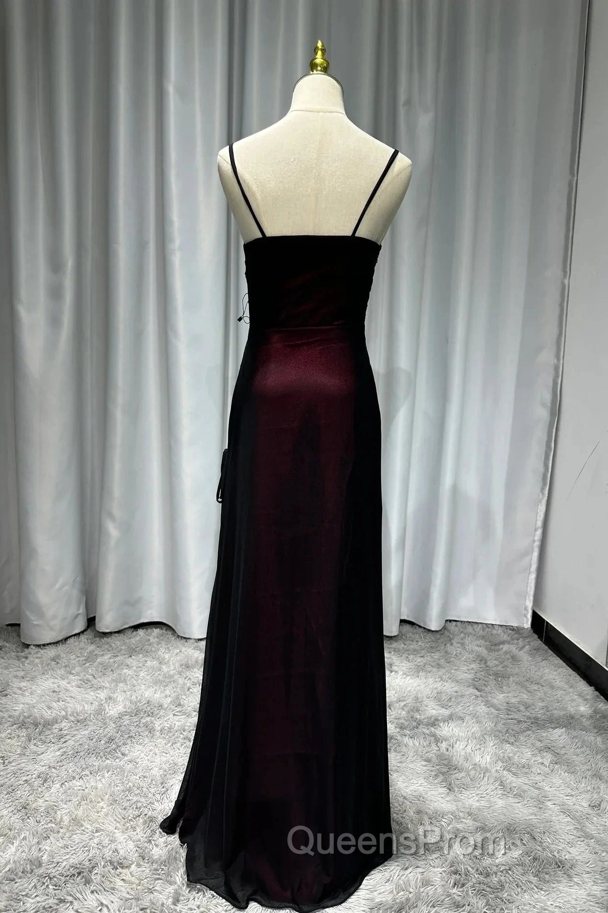 Sheath Spaghetti Straps Tulle Long Evening Prom Dress With Silt