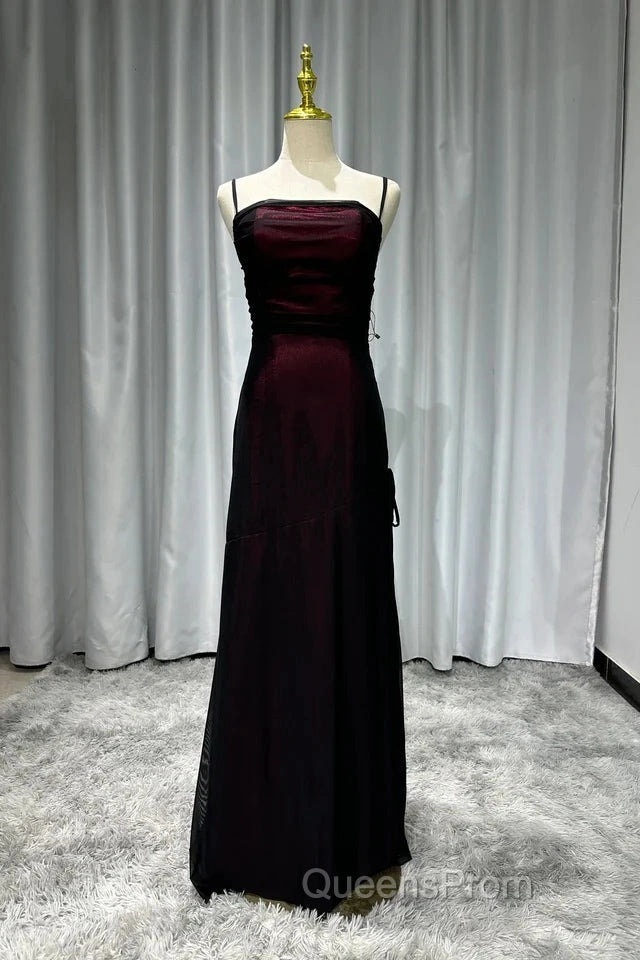 Sheath Spaghetti Straps Tulle Long Evening Prom Dress With Silt