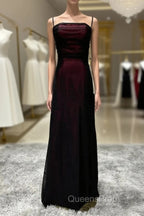 Sheath Spaghetti Straps Tulle Long Evening Prom Dress With Silt