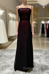 Sheath Spaghetti Straps Tulle Long Evening Prom Dress With Silt