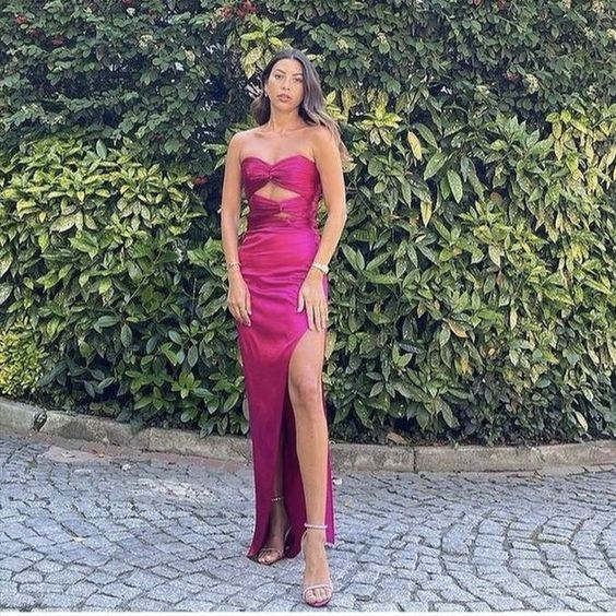 Sheath Strapless Hot Pink Floor Length Sleeveless Classy Prom Dress Main image