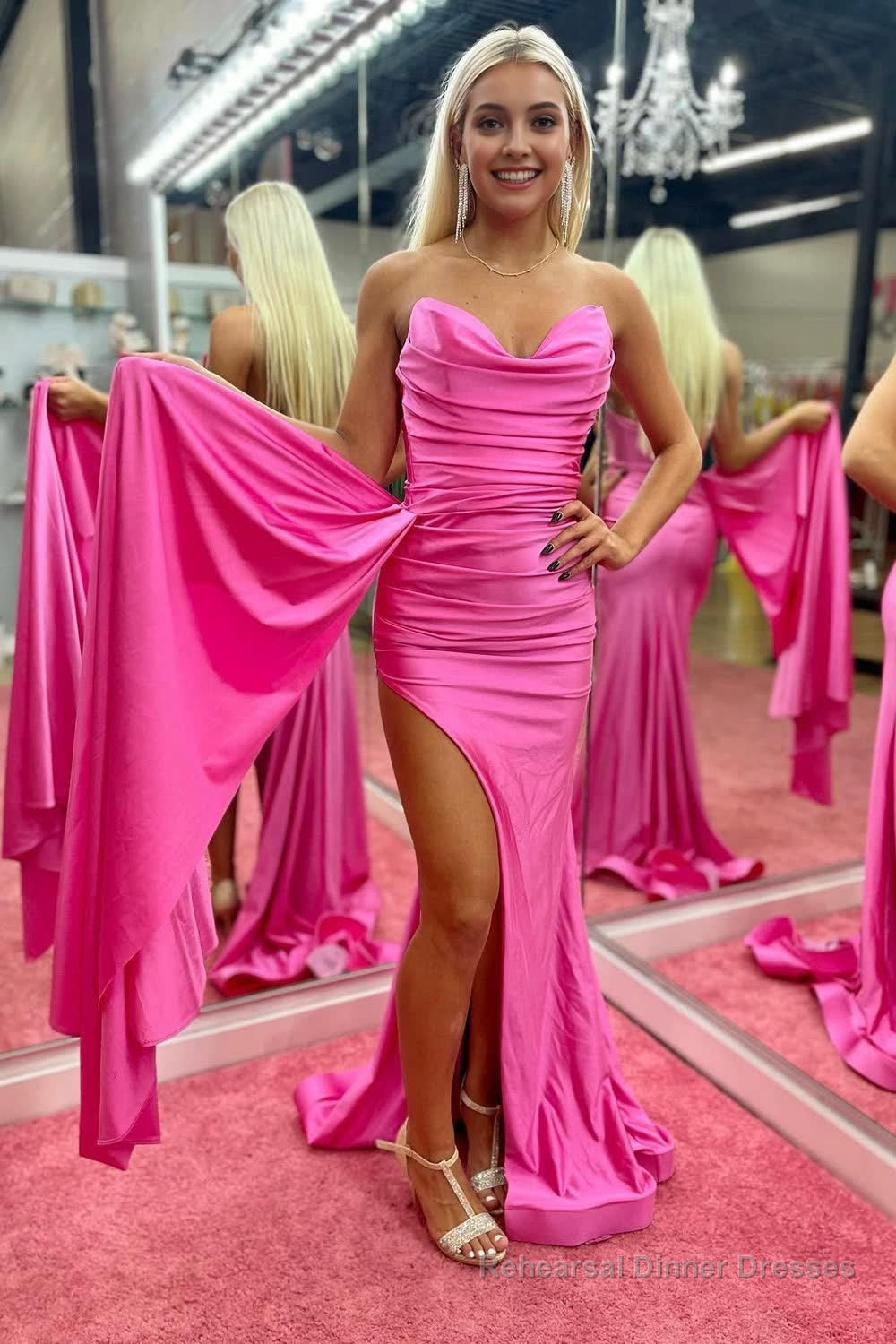 Sheath Sweetheart Hot Pink Long Prom Dress with Split Front Main image