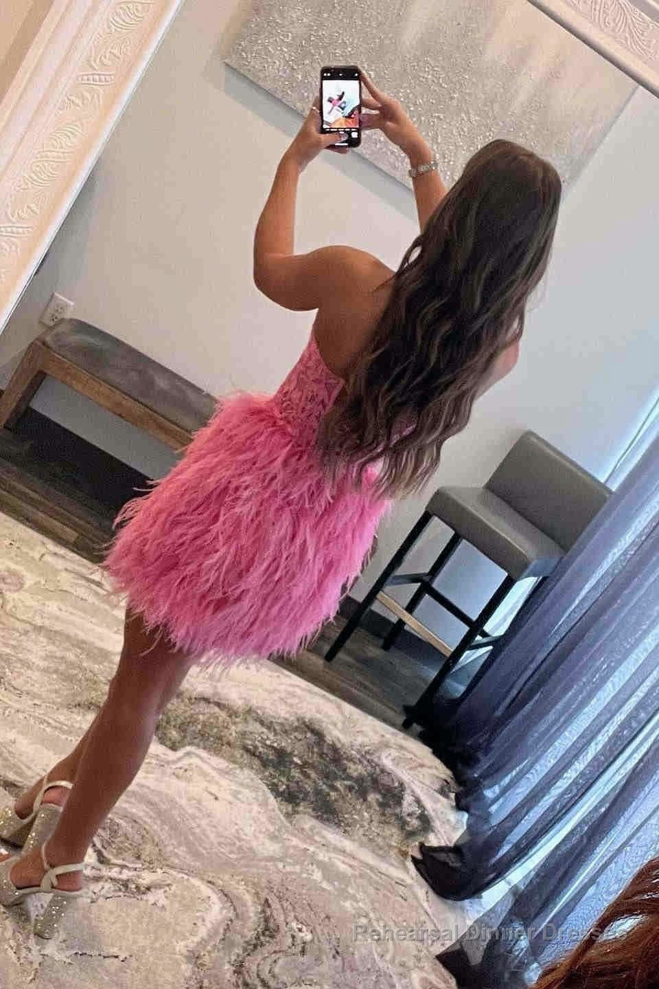 Sheath Sweetheart Lace Feather Skirt Homecoming Dress Secondary image