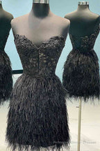 Sheath Sweetheart Lace Feather Skirt Homecoming Dress