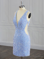 Sheath V-neck Sequin Short/Mini Velvet Sequins Dress