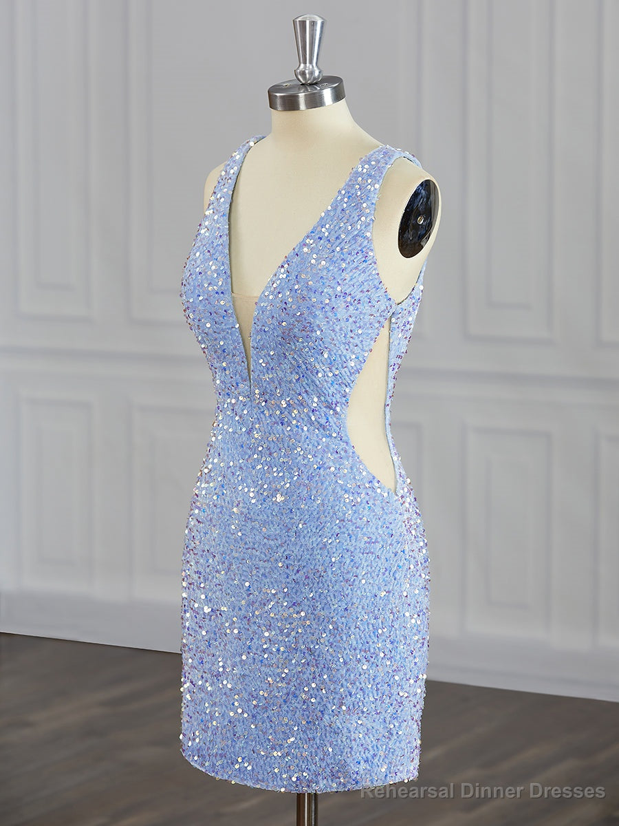 Sheath V-neck Sequin Short/Mini Velvet Sequins Dress