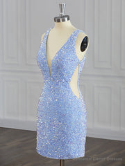 Sheath V-neck Sequin Short/Mini Velvet Sequins Dress