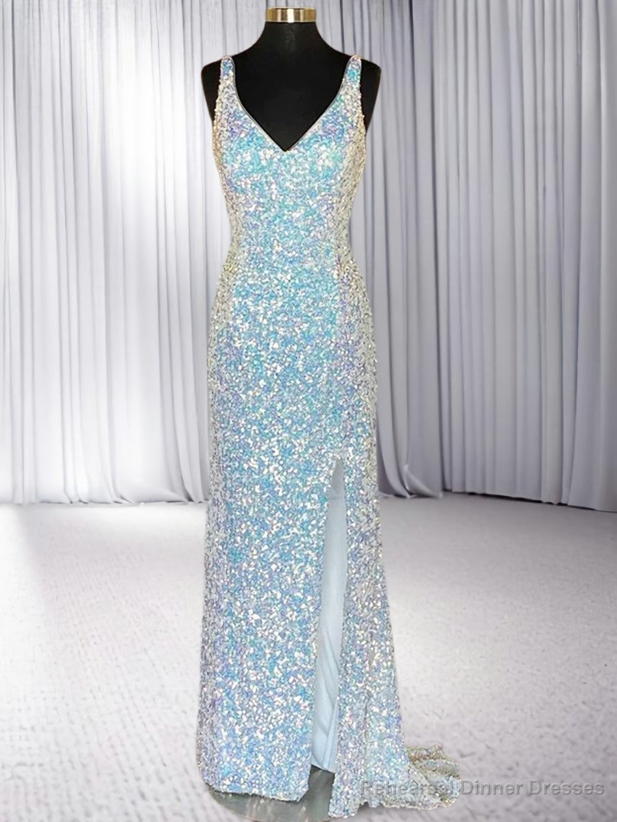 Sheath V-neck Sequin Sweep Train Velvet Sequins Dress Main image