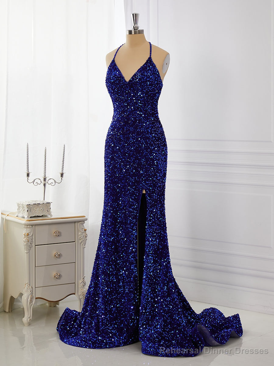 Sheath Velvet Sequins V-neck Sweep Train Dress Main image