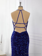 Sheath Velvet Sequins V-neck Sweep Train Dress