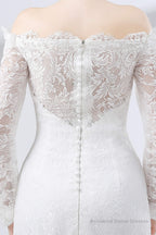 Sheath White Lace Off The Shoulder Long Sleeve Prom Dresses