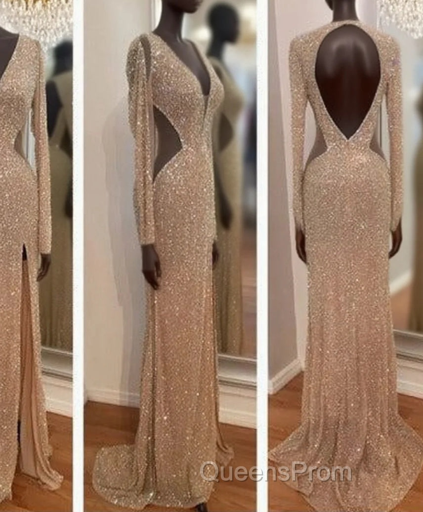 Sheer Sexy Sequins Long Sleeves Evening Prom Dress Main image
