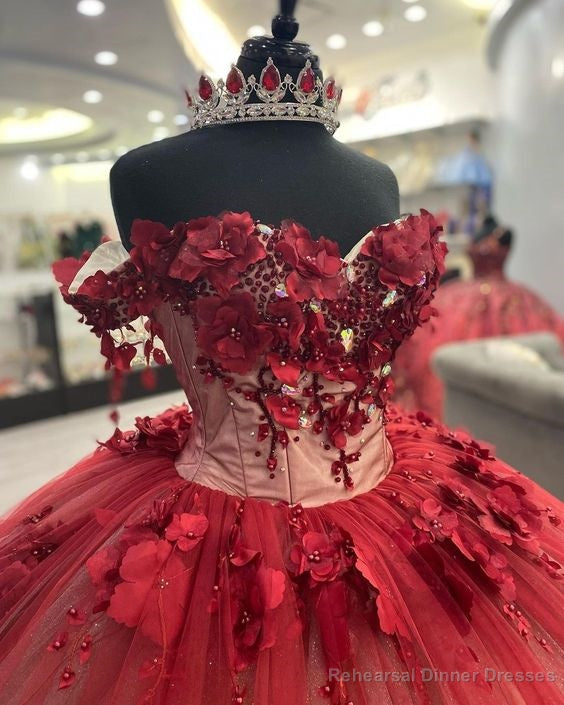 Shimmery Off Shoulder 3D Flowers Quinceanera Dress and Train,Ball Gown Secondary image