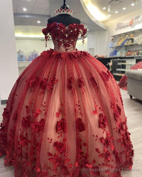 Shimmery Off Shoulder 3D Flowers Quinceanera Dress and Train,Ball Gown Main image