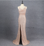 Shining Rose Gold Mermaid Spaghetti Strap V-Neck Slit Sequin Long Classy Prom Dress