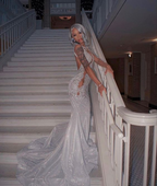 Shining Silver Mermaid Long Sleeves Classy Prom Dress