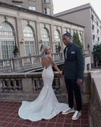 Shining Silver Mermaid Long Sleeves Classy Prom Dress