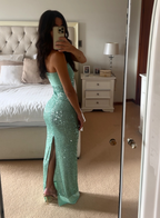 Shinning Mermaid Strapless Green Sequin Classy Prom Dress Party Dress 18Th Birthday Outfits Graduation Dress