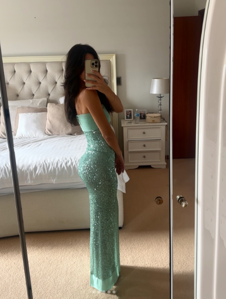 Shinning Mermaid Strapless Green Sequin Classy Prom Dress Party Dress 18Th Birthday Outfits Graduation Dress