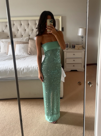 Shinning Mermaid Strapless Green Sequin Classy Prom Dress Party Dress 18Th Birthday Outfits Graduation Dress