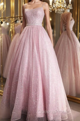 Shiny Backless Pink Sequins Long Evening Prom Dress, Pink Formal Evening Dress, Sparkly Ball Gown