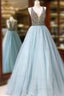 Shiny Ball Gown Light Blue Evening Prom Dress
