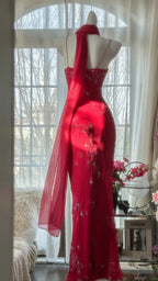 Shiny Beaded Red Mermaid Chiffon Evening Gown Prom Dress