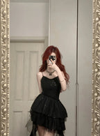 Shiny Black Spaghetti Strap Sequined Tulle Irregular Skirt 17Th Birthday Homecoming Dress