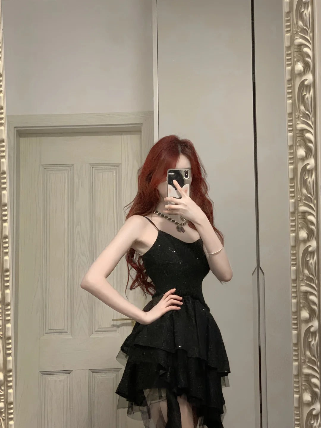 Shiny Black Spaghetti Strap Sequined Tulle Irregular Skirt 17Th Birthday Homecoming Dress