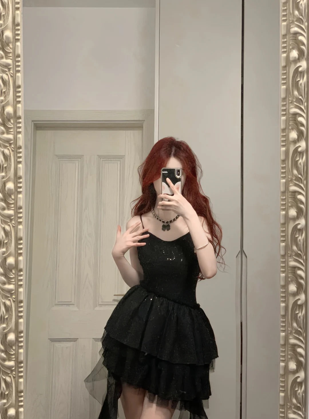 Shiny Black Spaghetti Strap Sequined Tulle Irregular Skirt 17Th Birthday Homecoming Dress Main image