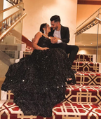 Shiny Black Strapless A-Line Sequin Slit Long Classy Prom Dress Classy Evening Gowns