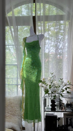 Shiny Full Beaded Heavy Green Mermaid Backless Prom Gown Classy Prom Dress