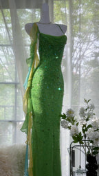 Shiny Full Beaded Heavy Green Mermaid Backless Prom Gown Classy Prom Dress