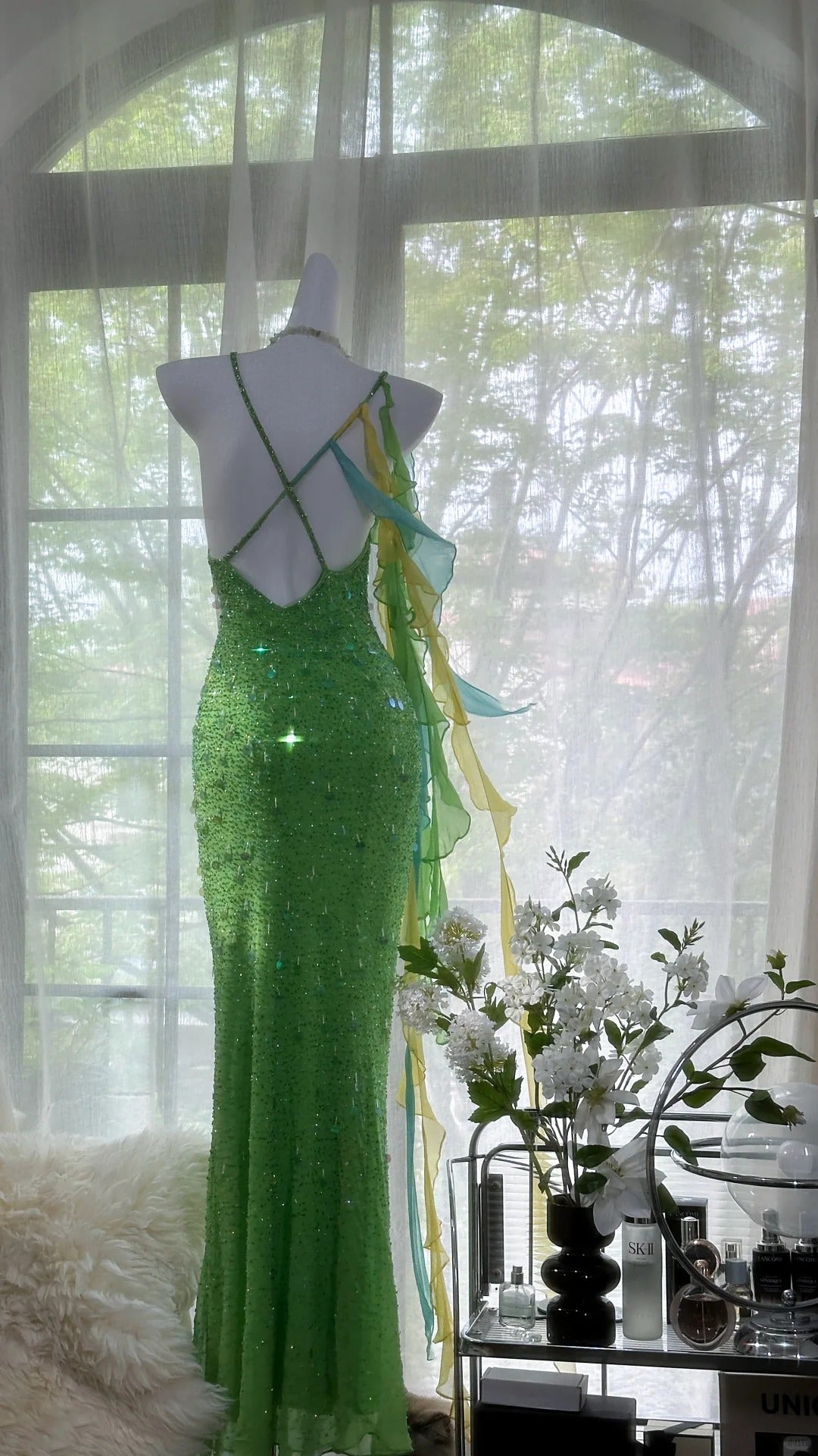Shiny Full Beaded Heavy Green Mermaid Backless Prom Gown Classy Prom Dress