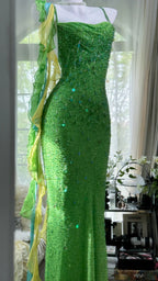 Shiny Full Beaded Heavy Green Mermaid Backless Prom Gown Classy Prom Dress