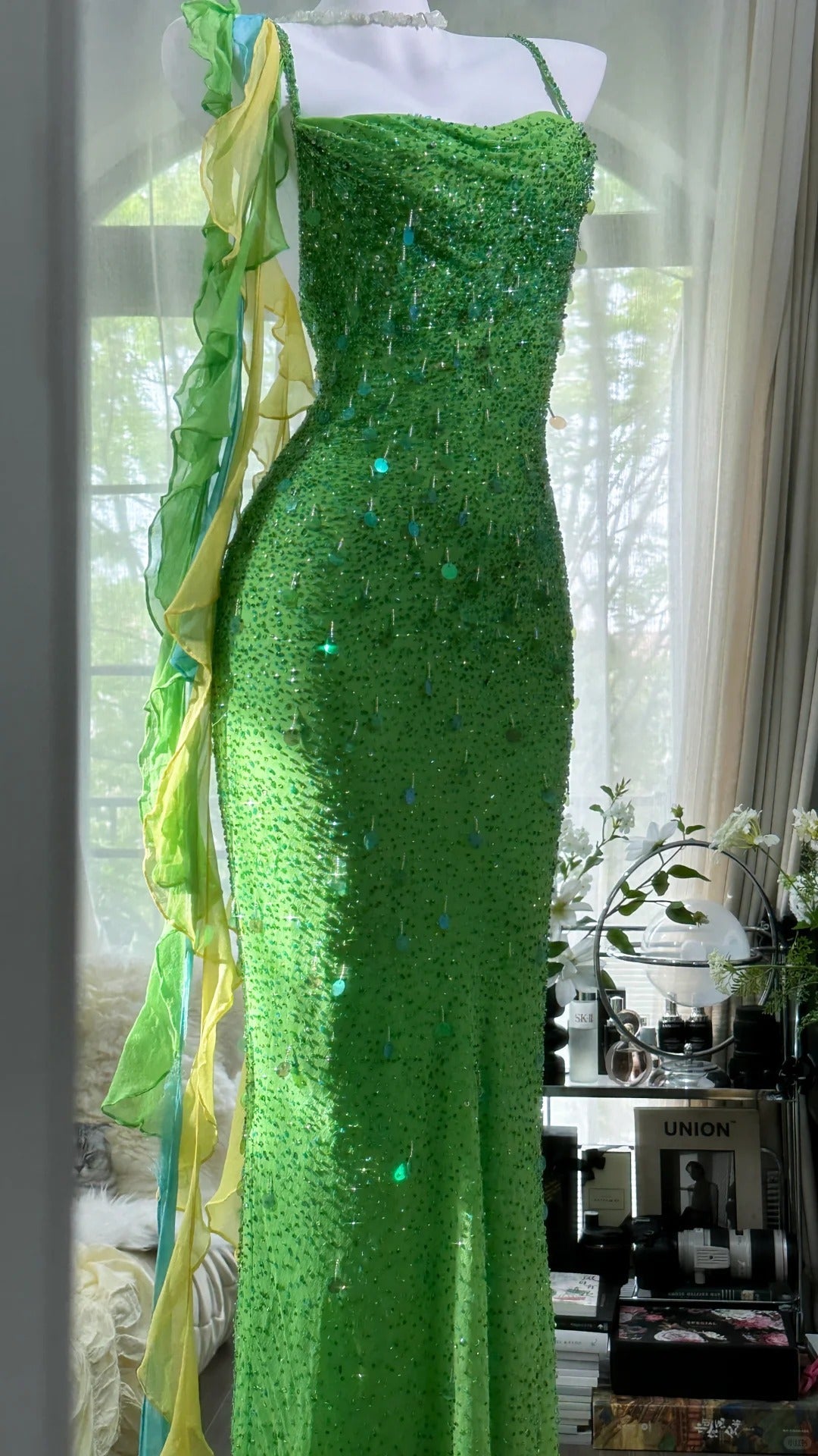Shiny Full Beaded Heavy Green Mermaid Backless Prom Gown Classy Prom Dress