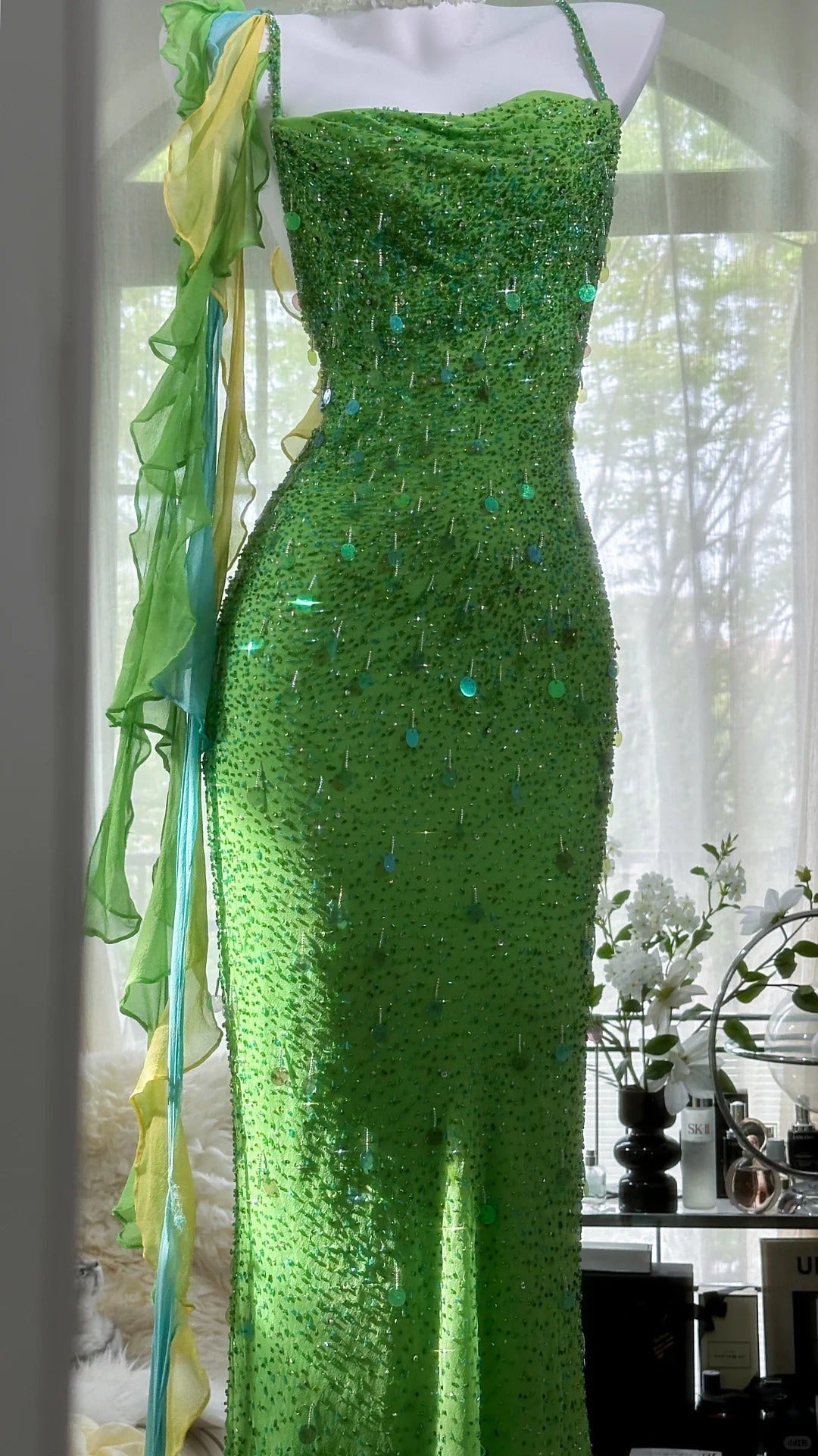 Shiny Full Beaded Heavy Green Mermaid Backless Prom Gown Classy Prom Dress