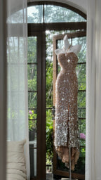 Shiny Halterneck Large Sequined Slit Mermaid Classy Prom Dress