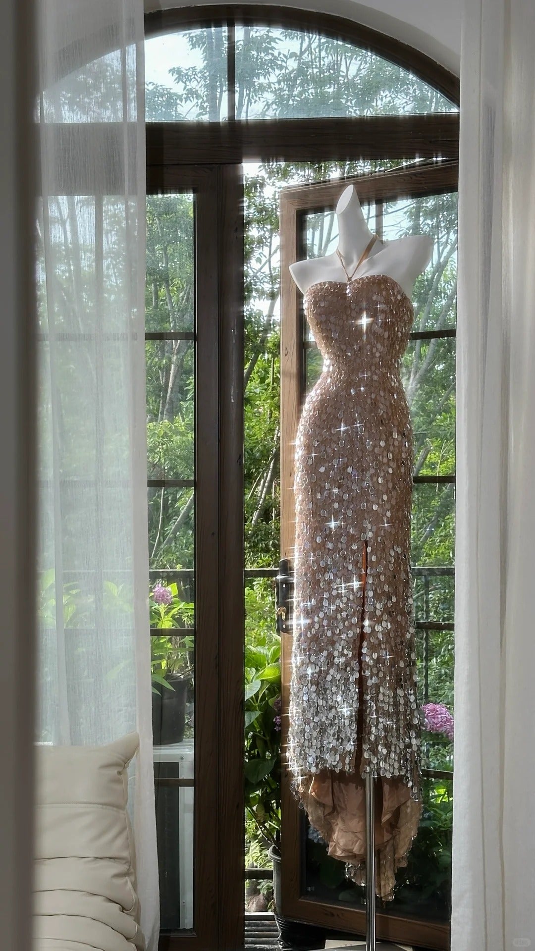 Shiny Halterneck Large Sequined Slit Mermaid Classy Prom Dress